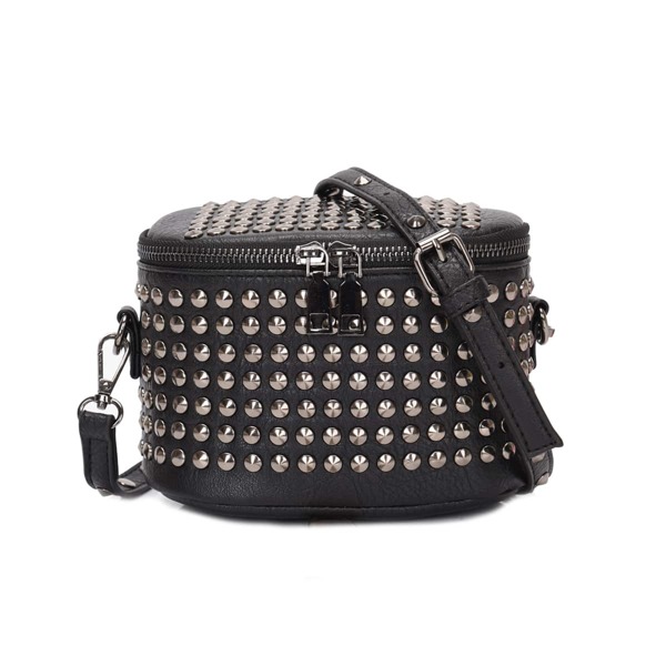 

Studded Zip Around Bucket Bag, Black