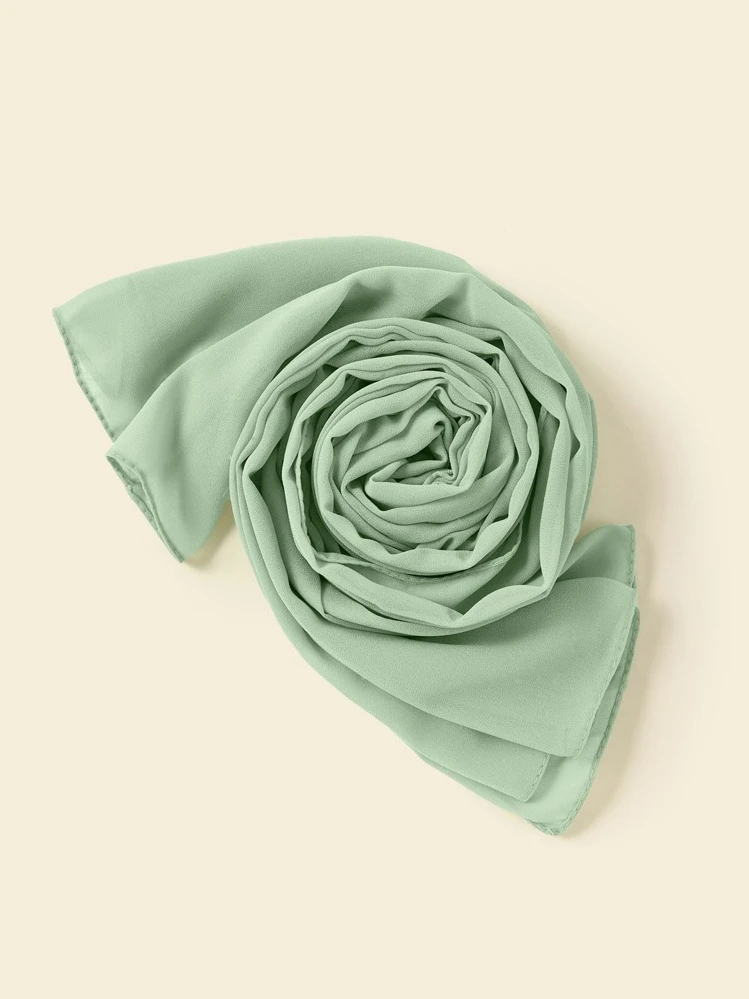 1 pièce Hijab de couleur unie décoré de perles, écharpe en mousseline douce, adapté pour le port casual quotidien, accessoires d'abaya pour l'hiver et l'automne - Vert menthe - Voir 2