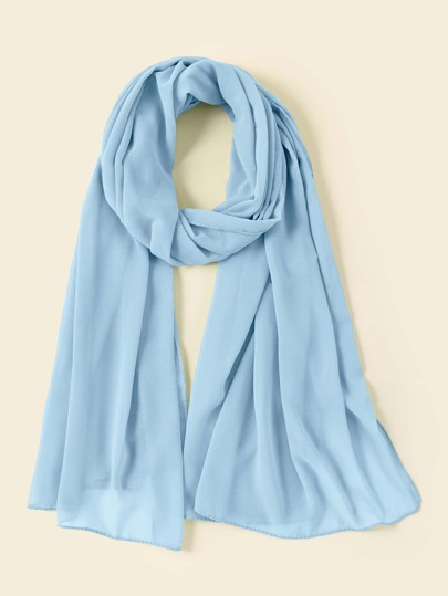 1pc Abaya Accessories Ladies' Solid Color Pearl & Chiffon Soft Hijab, Arab Style Long Scarf With Conservative Design, Suitable For Daily Wear Winter Fall Veiled Clothes