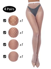 4双女士时尚性感渔网连裤袜 - 白色 - 查看 2