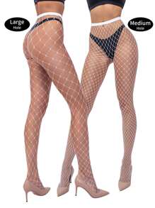 4双女士时尚性感渔网连裤袜 - 白色 - 查看 4