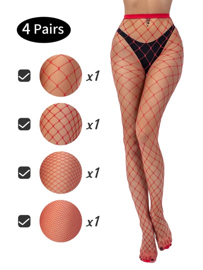 4pcs/Set Women's Sexy Fishnet Pantyhose, Suitable For Skirt Matching