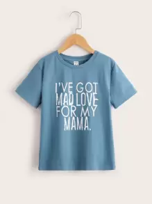 SHEIN Boys Slogan Graphic Top - Blue - View 1