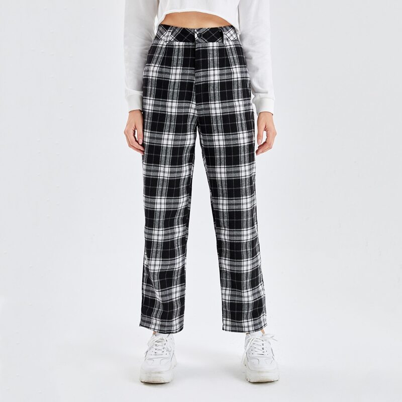 

Plaid Print Pants, Black and white