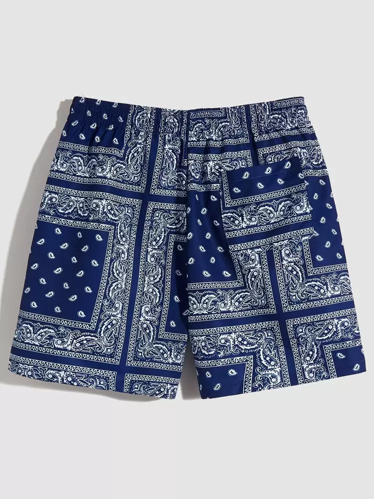 Mainfolk Men Drawstring Waist Paisley Print Shorts, Vacation