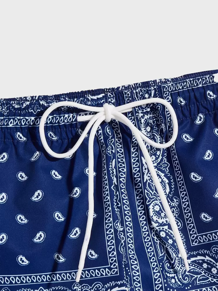 Manfinity VCAY Men Drawstring Waist Paisley Print Shorts, Vacation