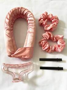 不烫卷发器适合睡眠，过夜卷发器适用不烫卷发棒头带发夹和发带，DIY 发型工具套装粉色发带软丝 6 件，卷发器，卷发刷，滚筒，卷发产品，卷发器，卷发滚筒，卷发工具，卷发滚筒，卷发器，理发师，卷发器，滚筒，卷发产品