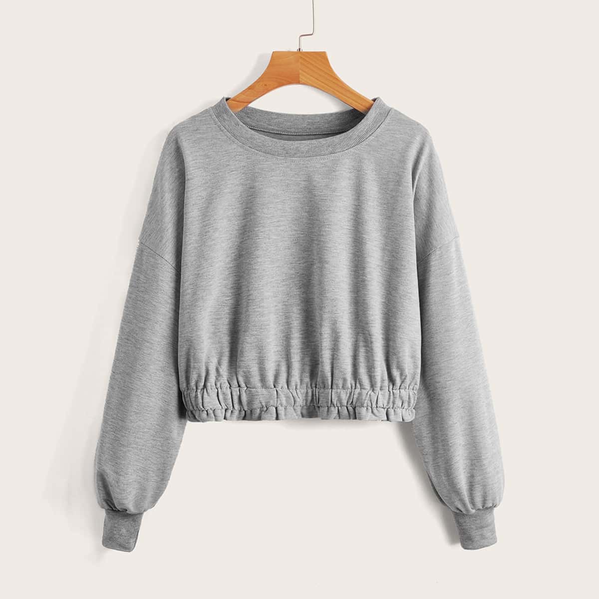 

Solid Ruched Sweatshirt, Grey