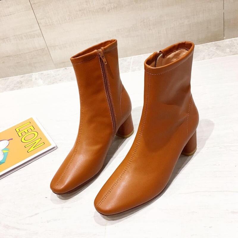 

Side Zip Chunky Heeled Classic Boots, Coffee brown