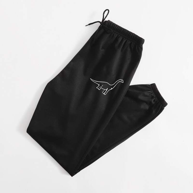 

Rose Embroidery Drawstring Sweatpants, Black