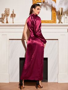 Modelyn 水鑽串珠不對稱領圍裹下擺洋裝 - 紫紅色 - 查看 2