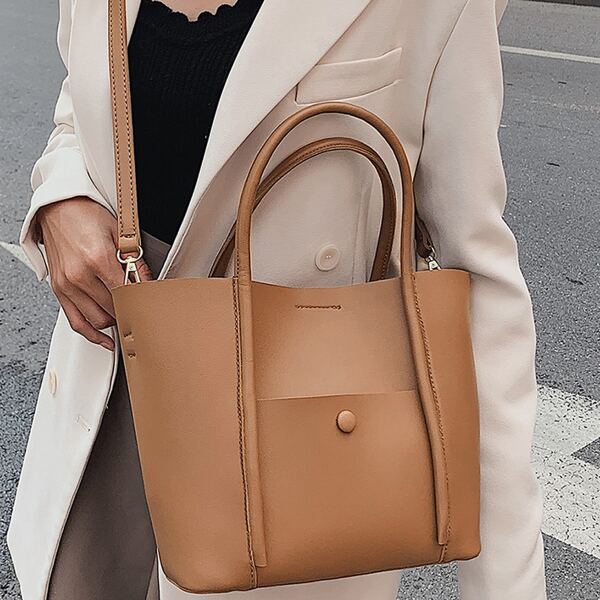 

Button Decor Satchel Bag, Brown