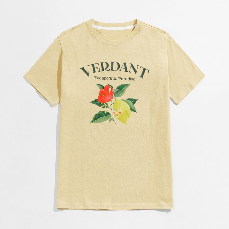 

Guys Floral & Letter Graphic Tee, Khaki