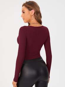 SHEIN Tall Camiseta corta de cuello cruzado - Burdeos - Ver 2