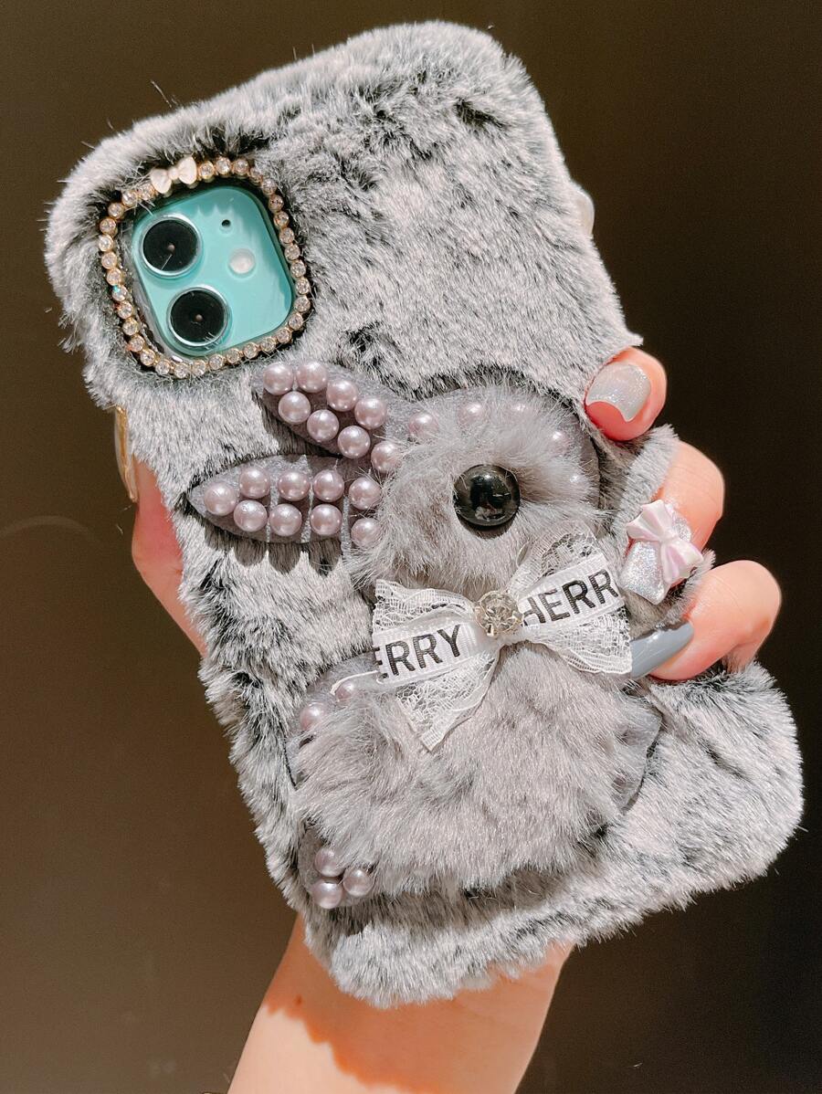 Fuzzy Rabbit Phone Case - Grey - View 1