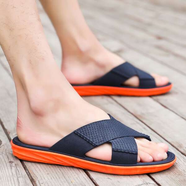 

Men Crossover Strap Slides, Multicolor