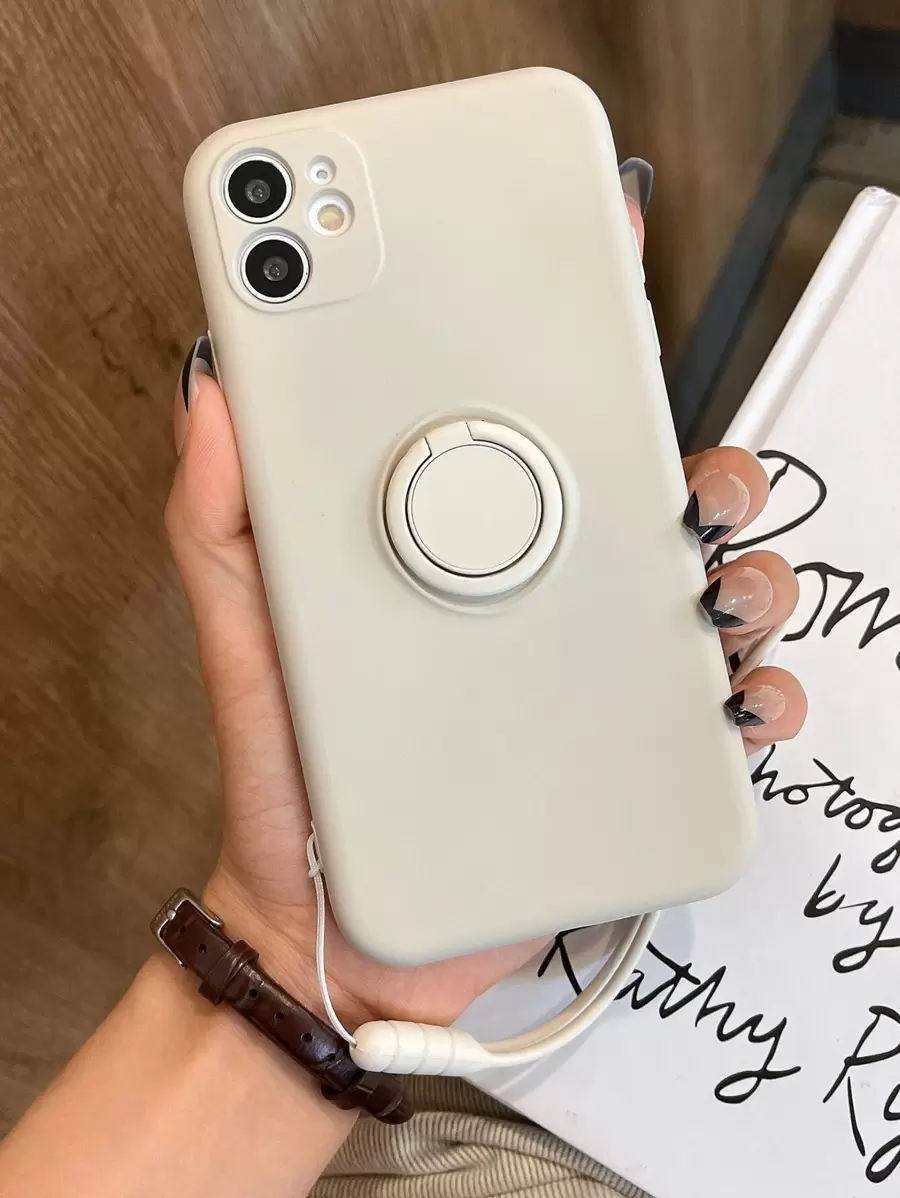 素色手機殼帶圓環支架 - 米色 - 查看 1