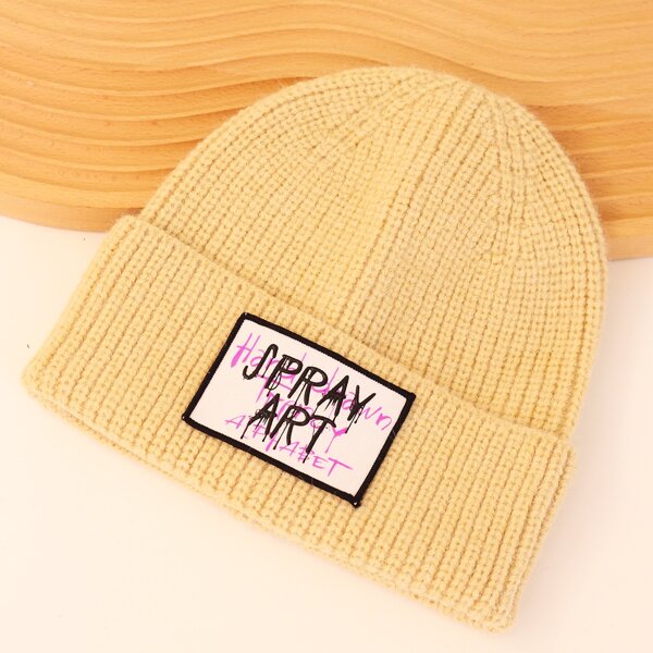 

Letter Patch Decor Beanie, Beige