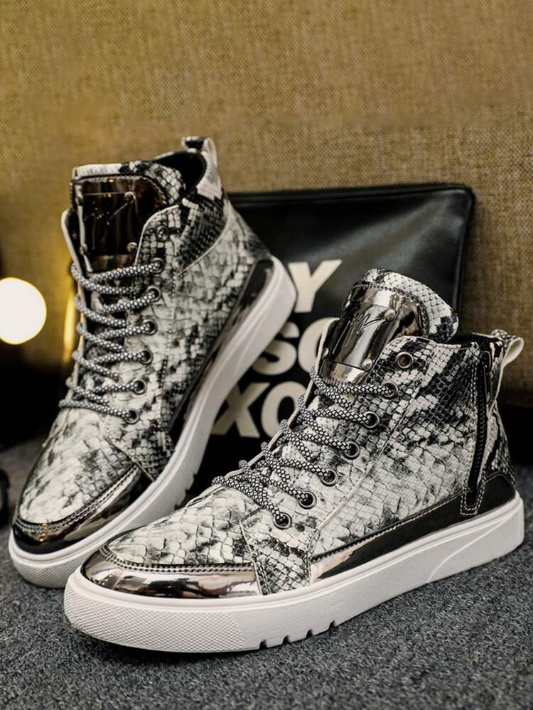 Men Snakeskin High Top Skate Shoes - Multicolor - View 2