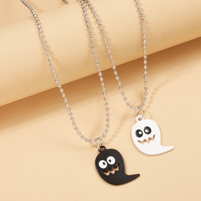 

2pcs Ghost Charm Necklace, Black and white