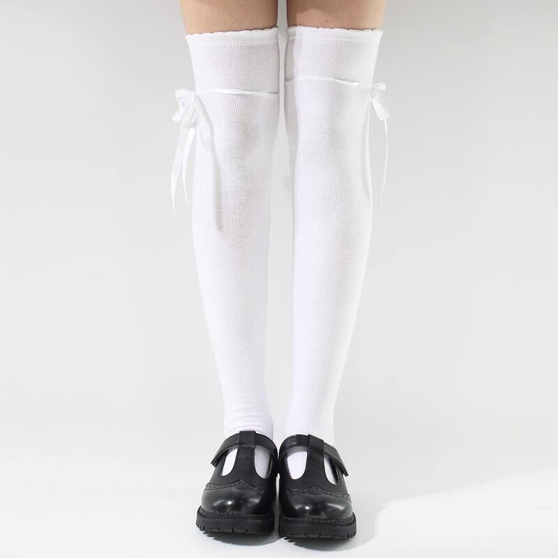 

Bow Decor Over The Knee Socks, White