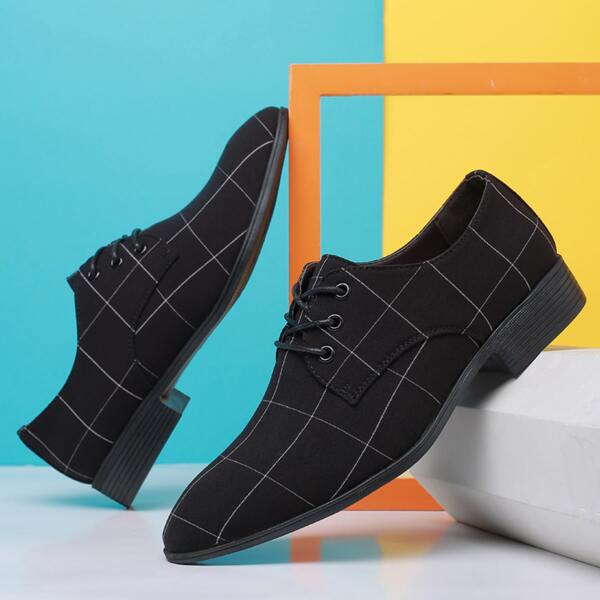 

Men Plaid Pattern Lace Up Front Dress Shoes, Black