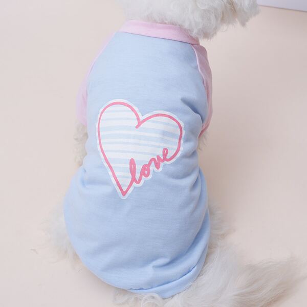 

Heart Print Pet Tee, Baby blue