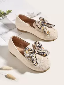 小女童蝴蝶結裝飾針織細節平底鞋 - 米色 - 查看 1