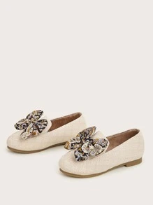 小女童蝴蝶結裝飾針織細節平底鞋 - 米色 - 查看 2