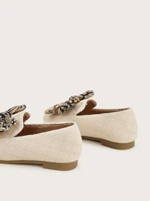 小女童蝴蝶結裝飾針織細節平底鞋 - 米色 - 查看 3