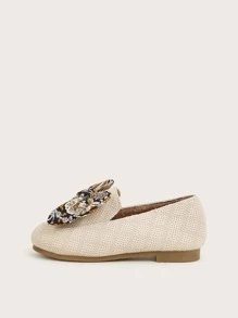小女童蝴蝶結裝飾針織細節平底鞋 - 米色 - 查看 4