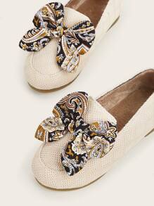 小女童蝴蝶結裝飾針織細節平底鞋 - 米色 - 查看 5