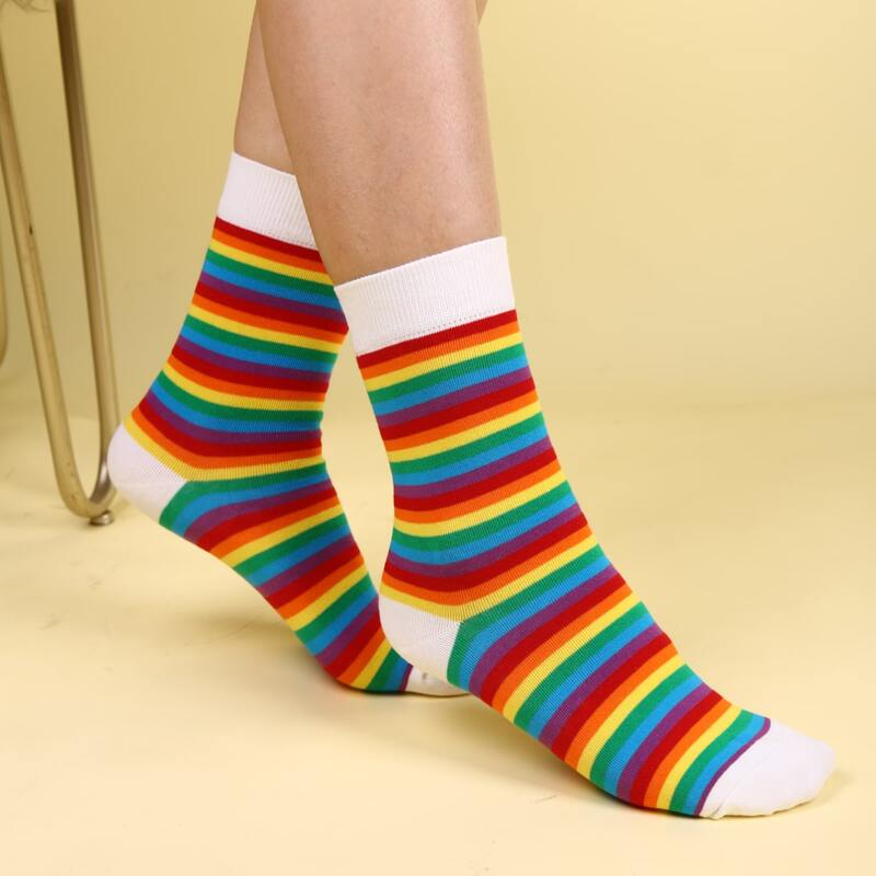 

Rainbow Striped Crew Socks, Multicolor