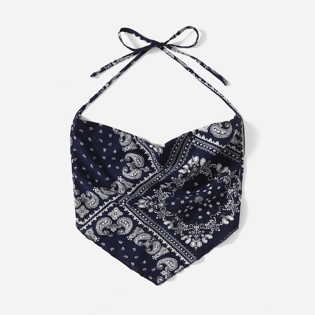 

Paisley Print Hanky Hem Halter Top, Navy blue