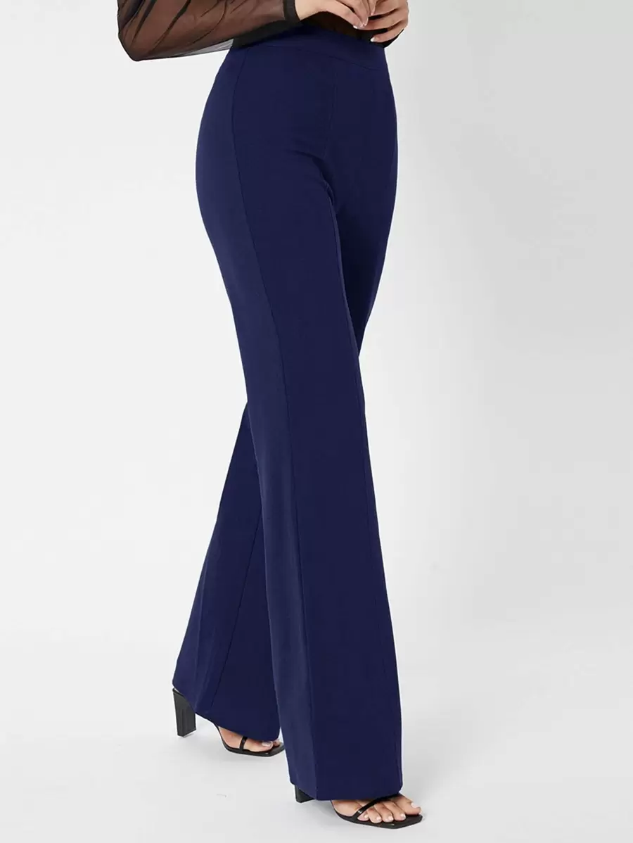 SHEIN Tall Zipper Back Solid Palazzo Pants - Navy Blue - View 1