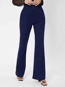 SHEIN Tall Zipper Back Solid Palazzo Pants - Navy Blue - View 4