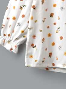 SHEIN 年輕女孩花卉印花彼得潘衣領上衣 - 白色 - 查看 3