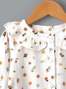 SHEIN 年輕女孩花卉印花彼得潘衣領上衣 - 白色 - 查看 4