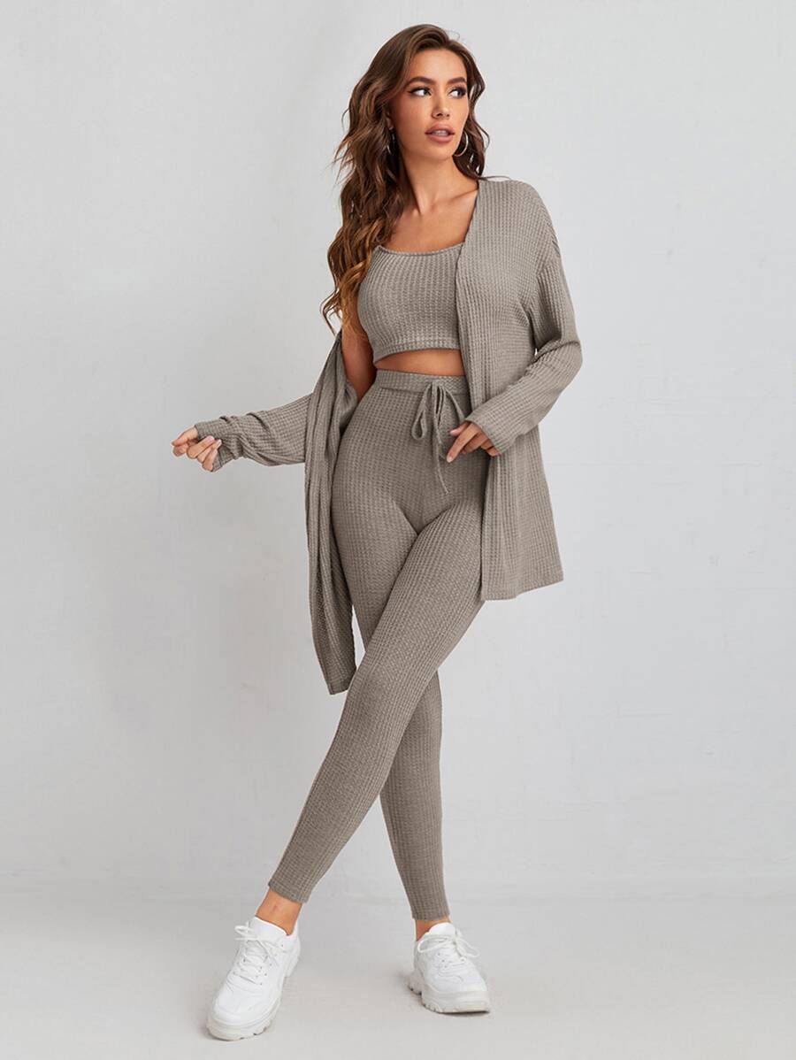 SHEIN Essnce Bộ đồ hai mảnh nữ Thắt nút màu trơn Giải trí - Xám - Xem 1