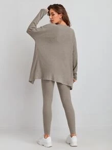 SHEIN Essnce Bộ đồ hai mảnh nữ Thắt nút màu trơn Giải trí - Xám - Xem 2