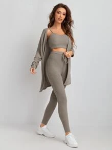 SHEIN Essnce Bộ đồ hai mảnh nữ Thắt nút màu trơn Giải trí - Xám - Xem 3