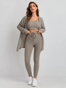 SHEIN Essnce Bộ đồ hai mảnh nữ Thắt nút màu trơn Giải trí - Xám - Xem 5
