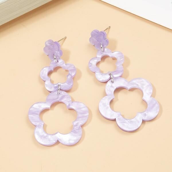 

Acrylic Flower Drop Earrings, Purple