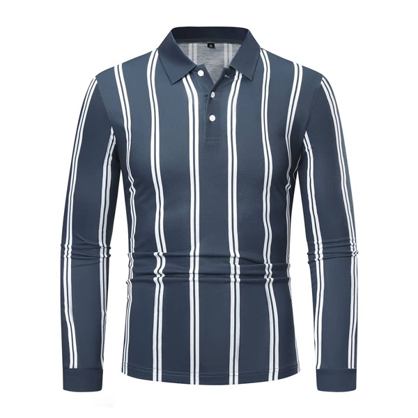 

Men Vertical Striped Polo Shirt, Teal blue