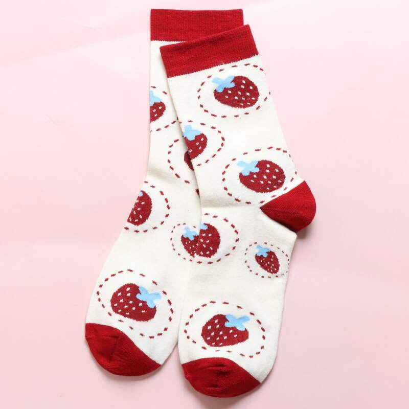 

Strawberry Print Crew Socks, Apricot