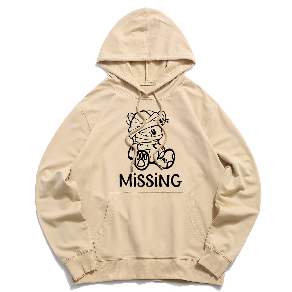 

Guys Bear Letter Print Drawstring Hoodie, Apricot