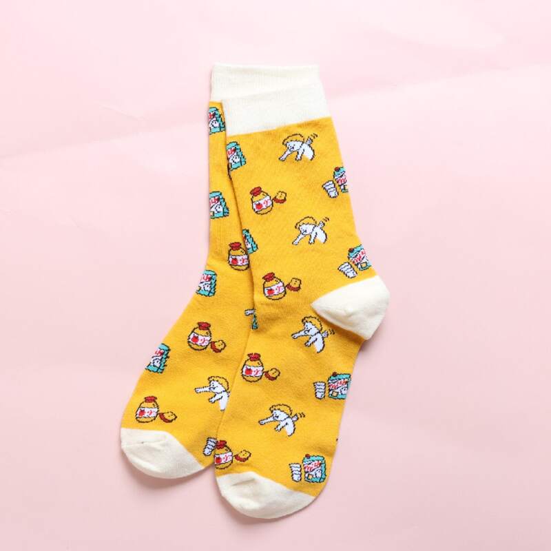 

Cartoon Graphic Crew Socks, Yellow