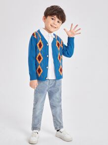 Toddler Boys Argyle Pattern Cardigan - Blue - View 5