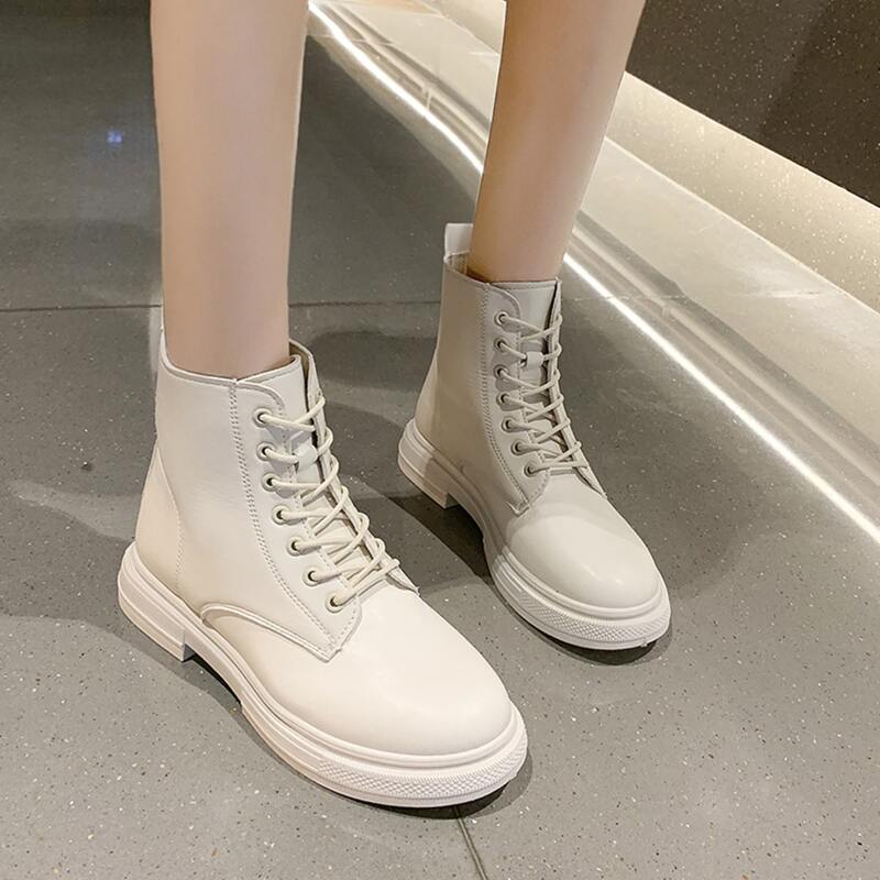 

Minimalist Lace-up Front Boots, Beige
