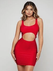 SHEIN SXY Cut Out Front Bodycon Dress - Red - View 1